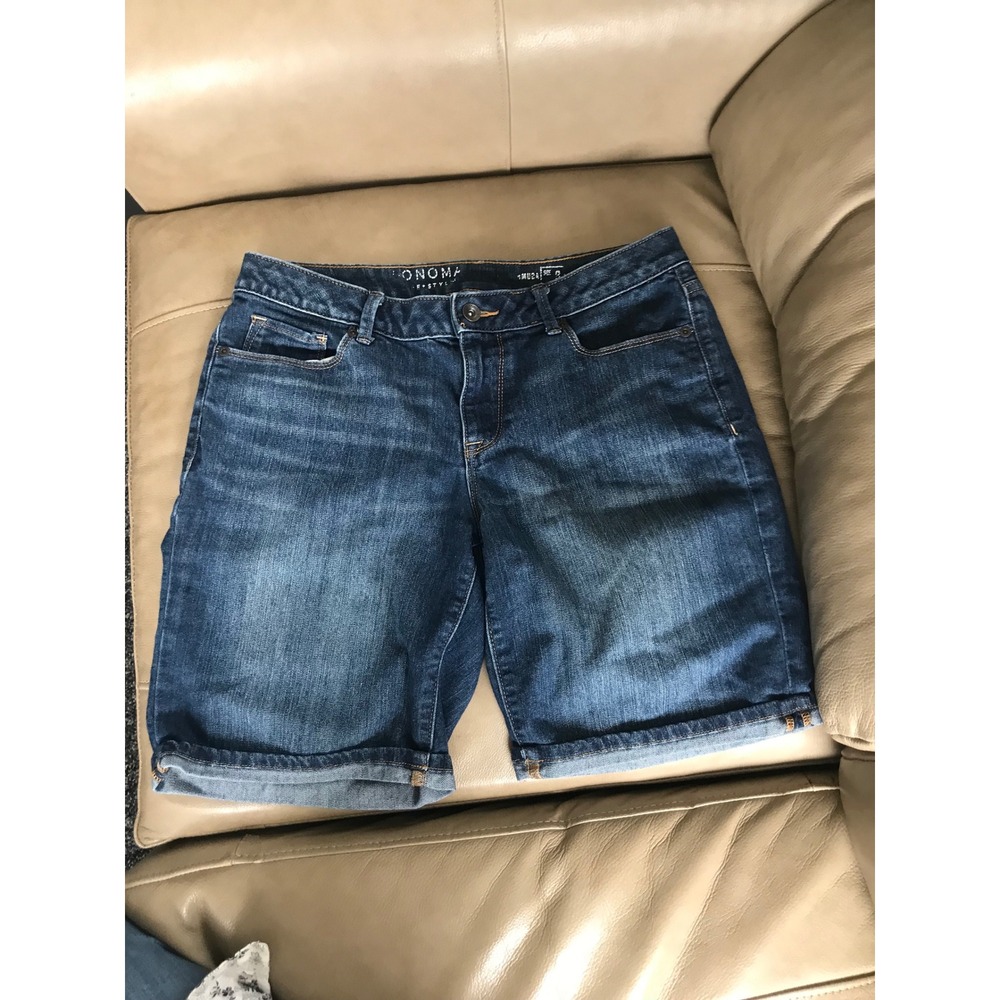 Sonoma Goods for Life Womens Dark‎ Wash Denim Bermuda Shorts Sz 8 Stretch Cuffed